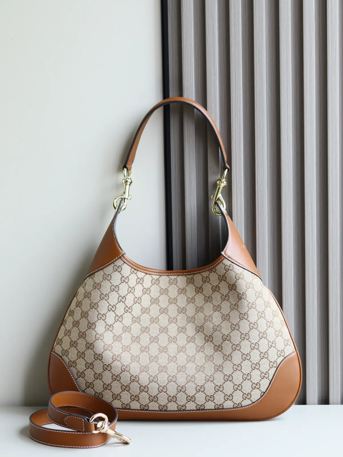 Gucci GG Monogram Shoulder Bag with Leather Trim image 1