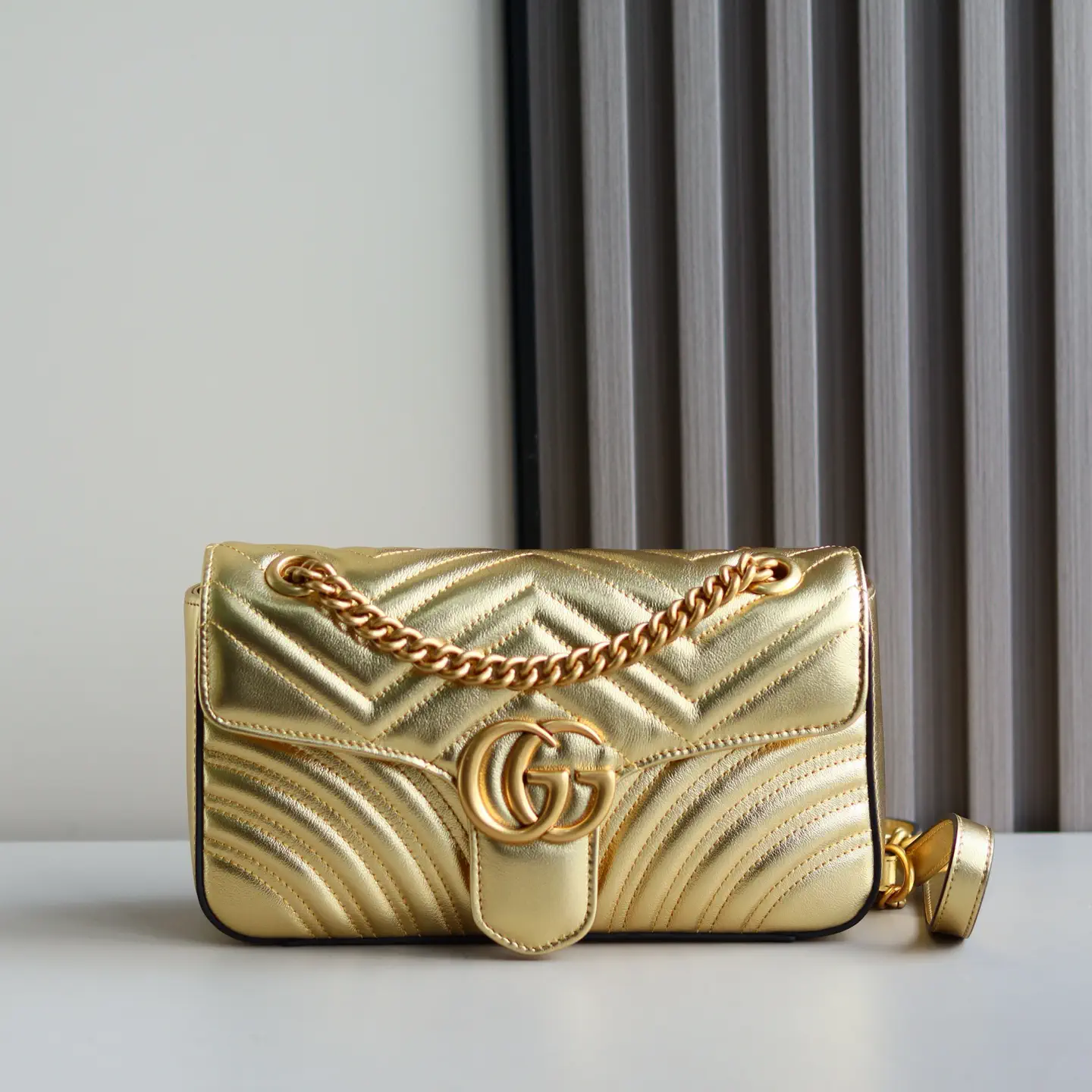 Gucci Quilted Metallic Gold Chain Shoulder Bag image 1
