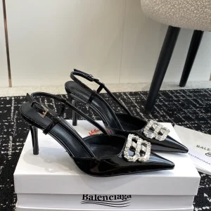 Balenciaga 24SS Pointed Toe Slingback Rhinestone Buckle High Heels image 1
