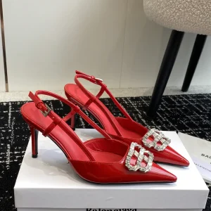 Pointed Toe Slingback High Heel Shoes with Rhinestone Buckle image 1