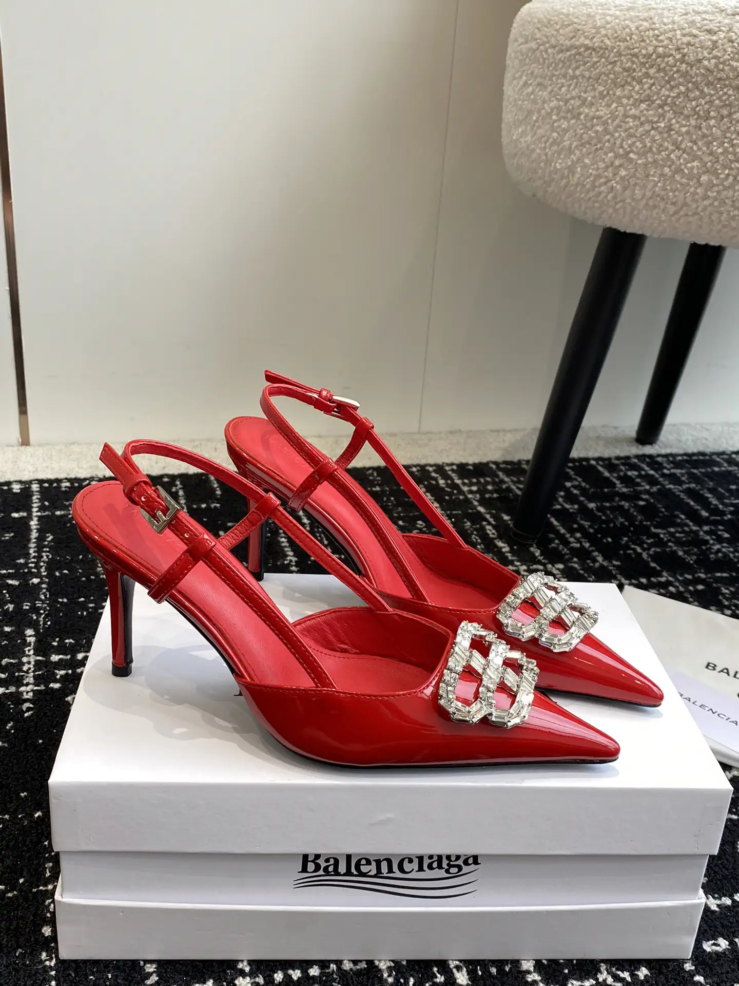 Pointed Toe Slingback High Heel Shoes with Rhinestone Buckle image 1