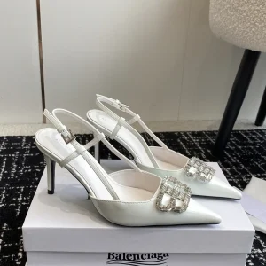 Pointed Toe Slingback Rhinestone Buckle High Heel Shoes image 1