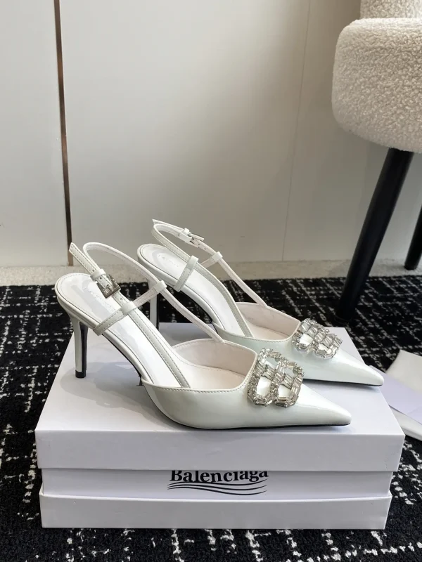 Pointed Toe Slingback Rhinestone Buckle High Heel Shoes image 1