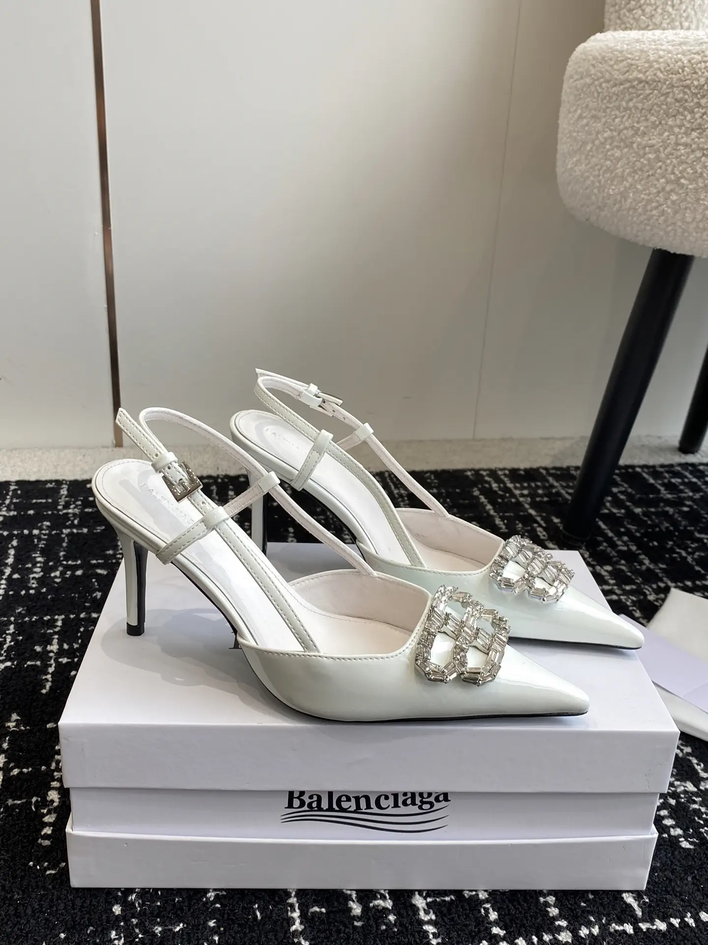 Pointed Toe Slingback Rhinestone Buckle High Heel Shoes image 1