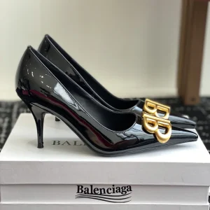 Balenciaga Pointed Toe Patent Leather Pumps with BB Buckle image 1