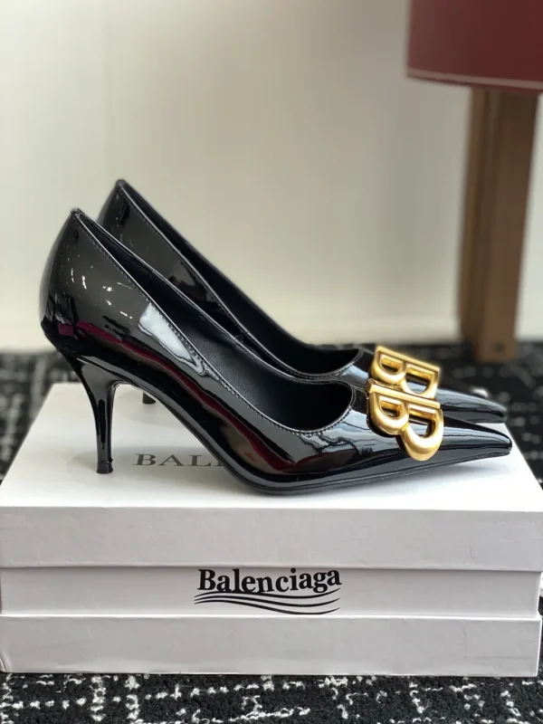Balenciaga Pointed Toe Patent Leather Pumps with BB Buckle image 1