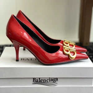Balenciaga Double B Buckle Pointed Toe Patent Leather High Heels image 1