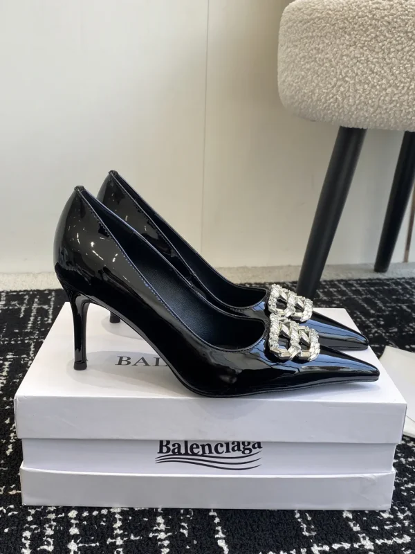 Pointed Toe Rhinestone Buckle High Heel Pumps image 1