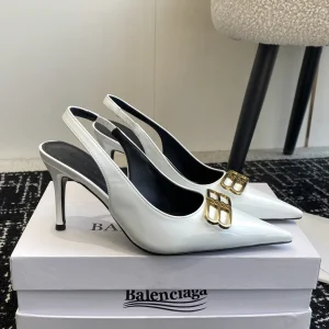 Balenciaga 25ss Pointed Toe Double B Gold Plated Slingback High Heel Pumps image 1