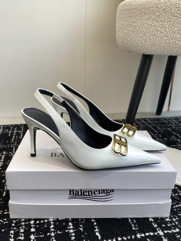 Balenciaga 25ss Pointed Toe Double B Gold Plated Slingback High Heel Pumps image 1