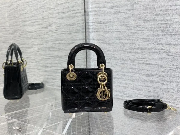 Dior Black Quilted Patent Micro Top Handle Bag image 1