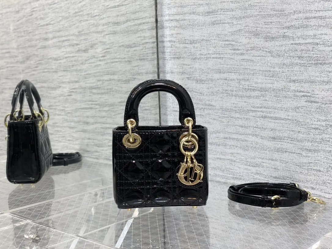 Dior Black Quilted Patent Micro Top Handle Bag image 1