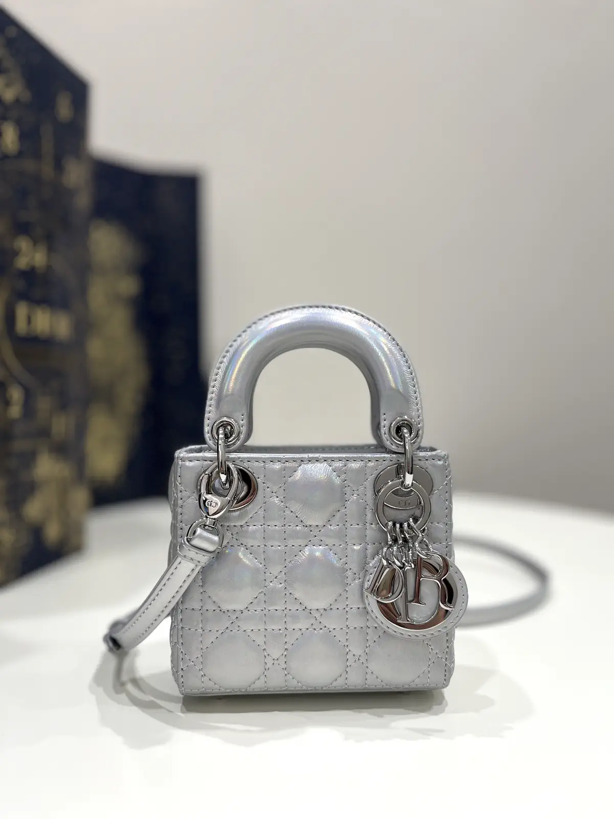 Dior Quilted Iridescent Silver Micro Top Handle Bag image 1
