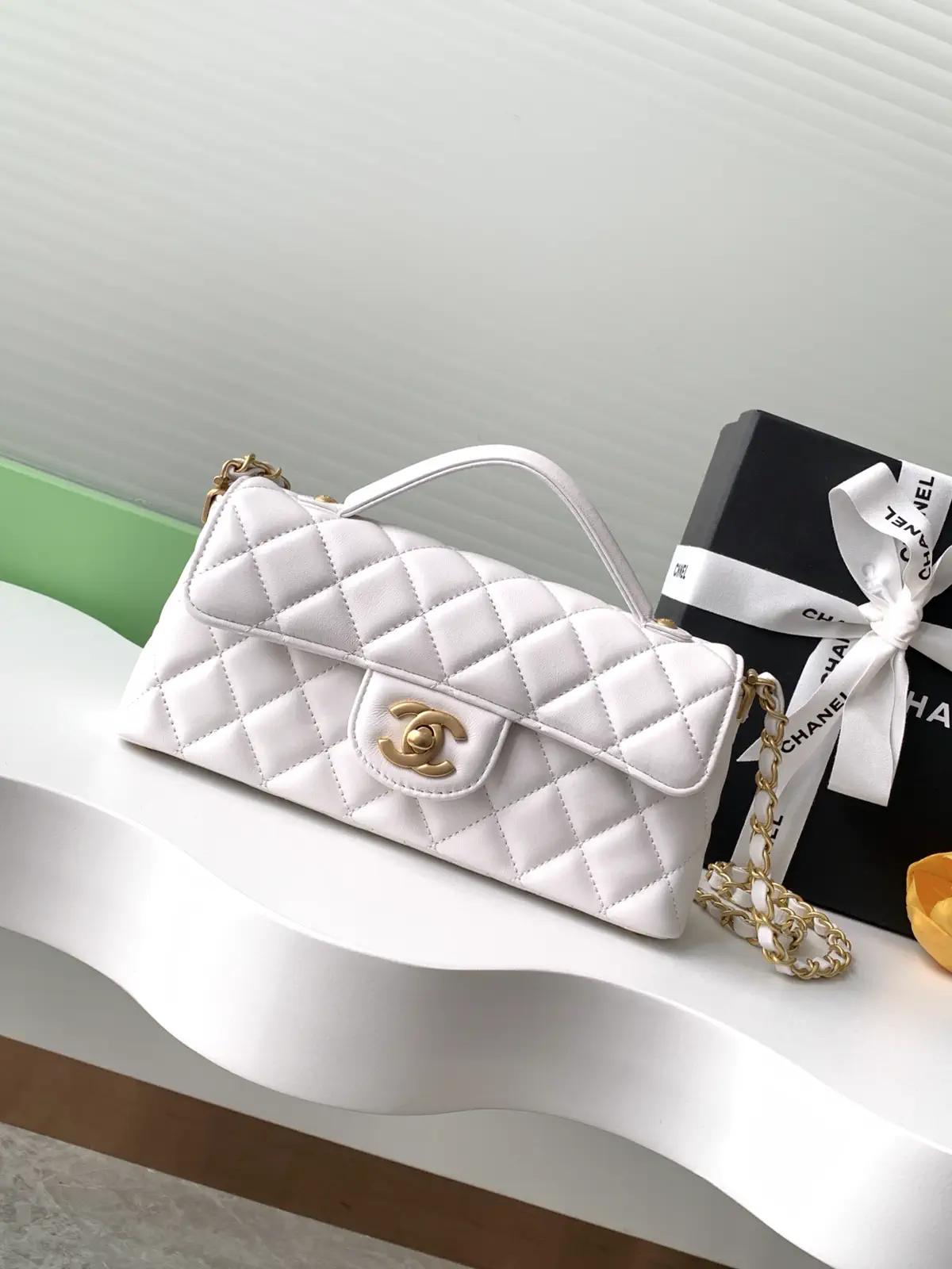 Chanel White Quilted Top Handle Bag image 1