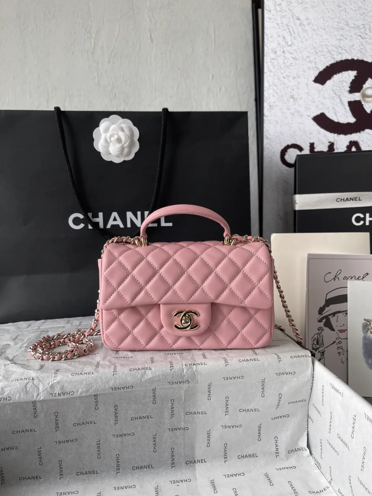 Chanel Pink Quilted Top Handle Bag image 1