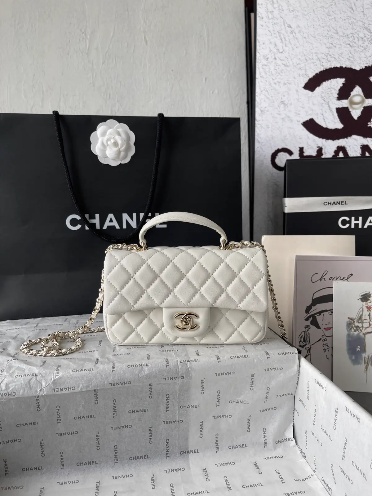 Chanel White Quilted Top Handle Bag image 1