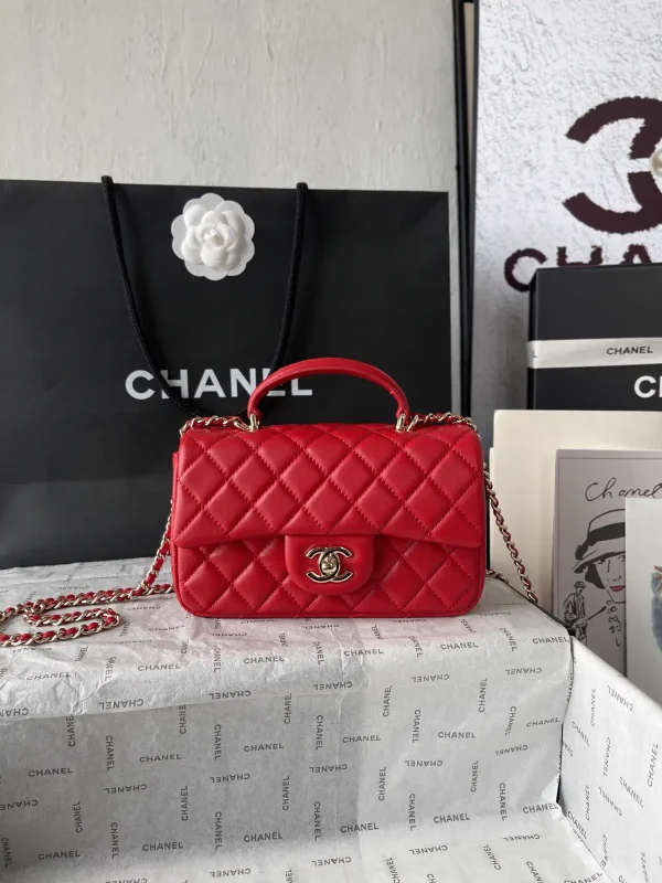 Chanel Red Quilted Top Handle Bag image 1