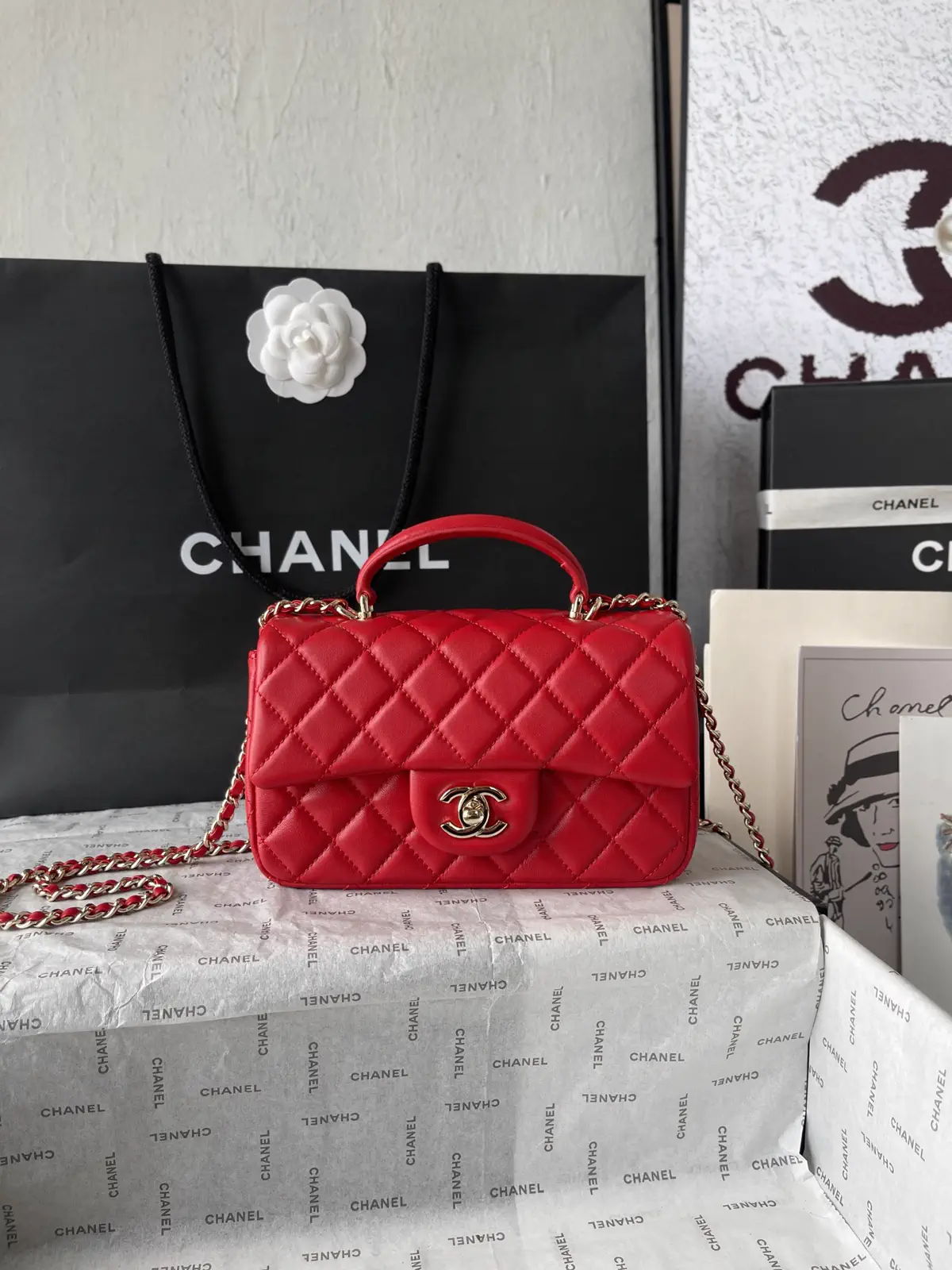 Chanel Red Quilted Top Handle Bag image 1