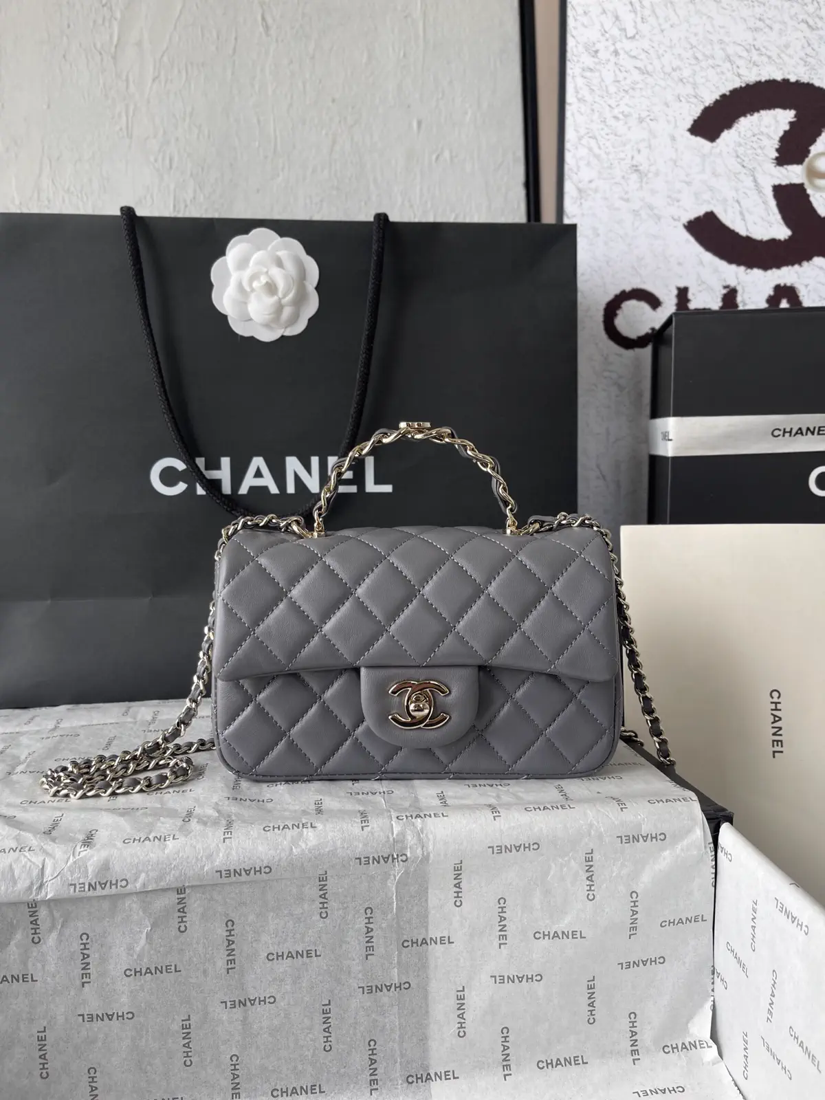 Chanel Quilted Mini Top Handle Bag with Chain Strap image 1