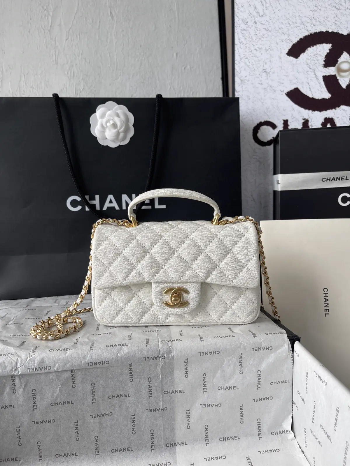 Chanel White Quilted Top Handle Bag image 1