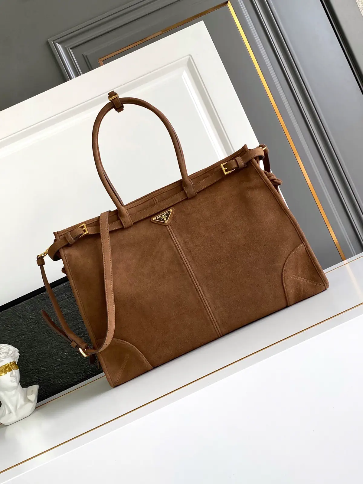 Prada Suede Large Tote Bag with Detachable Strap image 1