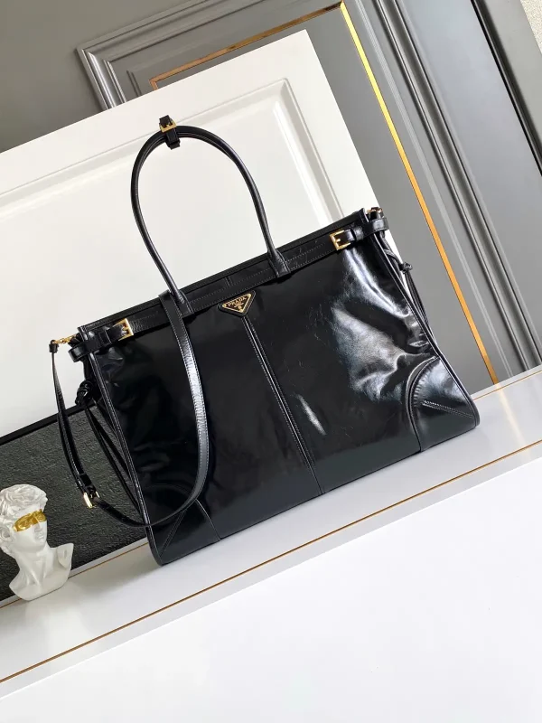 Prada Black Large Top Handle Bag with Detachable Shoulder Strap image 1