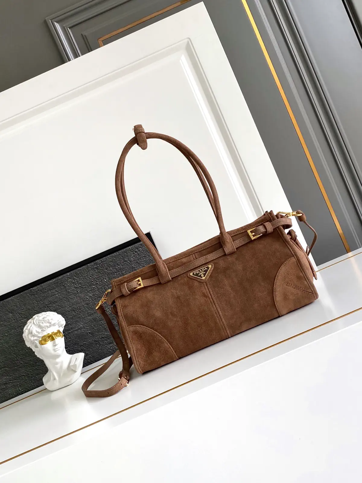 Prada Brown Suede Shoulder Bag image 1