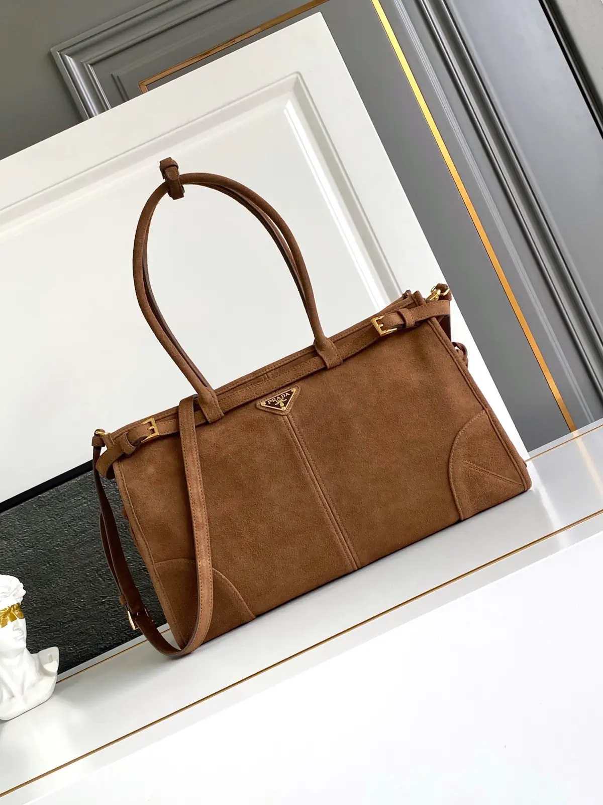 Prada Suede Top Handle Bag with Detachable Shoulder Strap image 1
