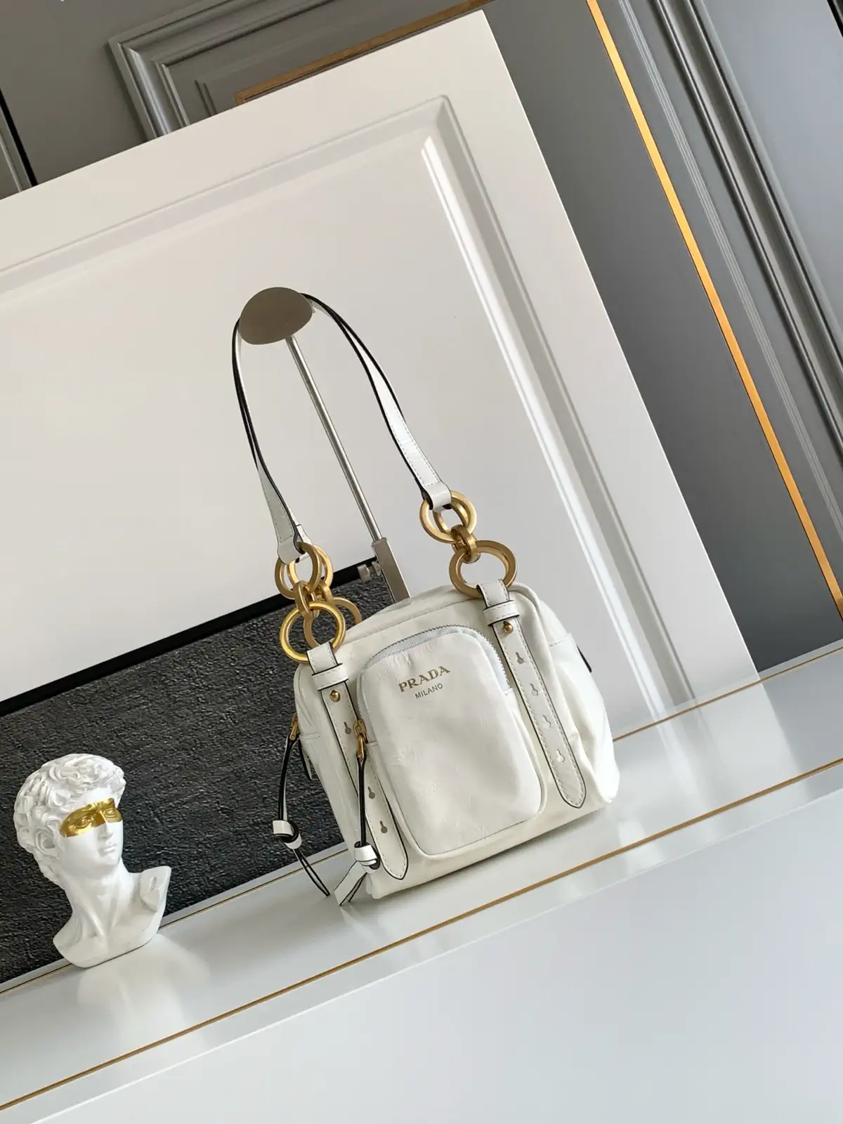 Prada White Small Top Handle Shoulder Bag image 1