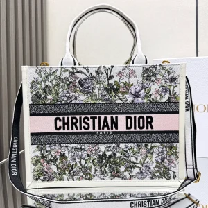 Dior Floral Embroidered Book Tote Bag with Shoulder Strap image 1