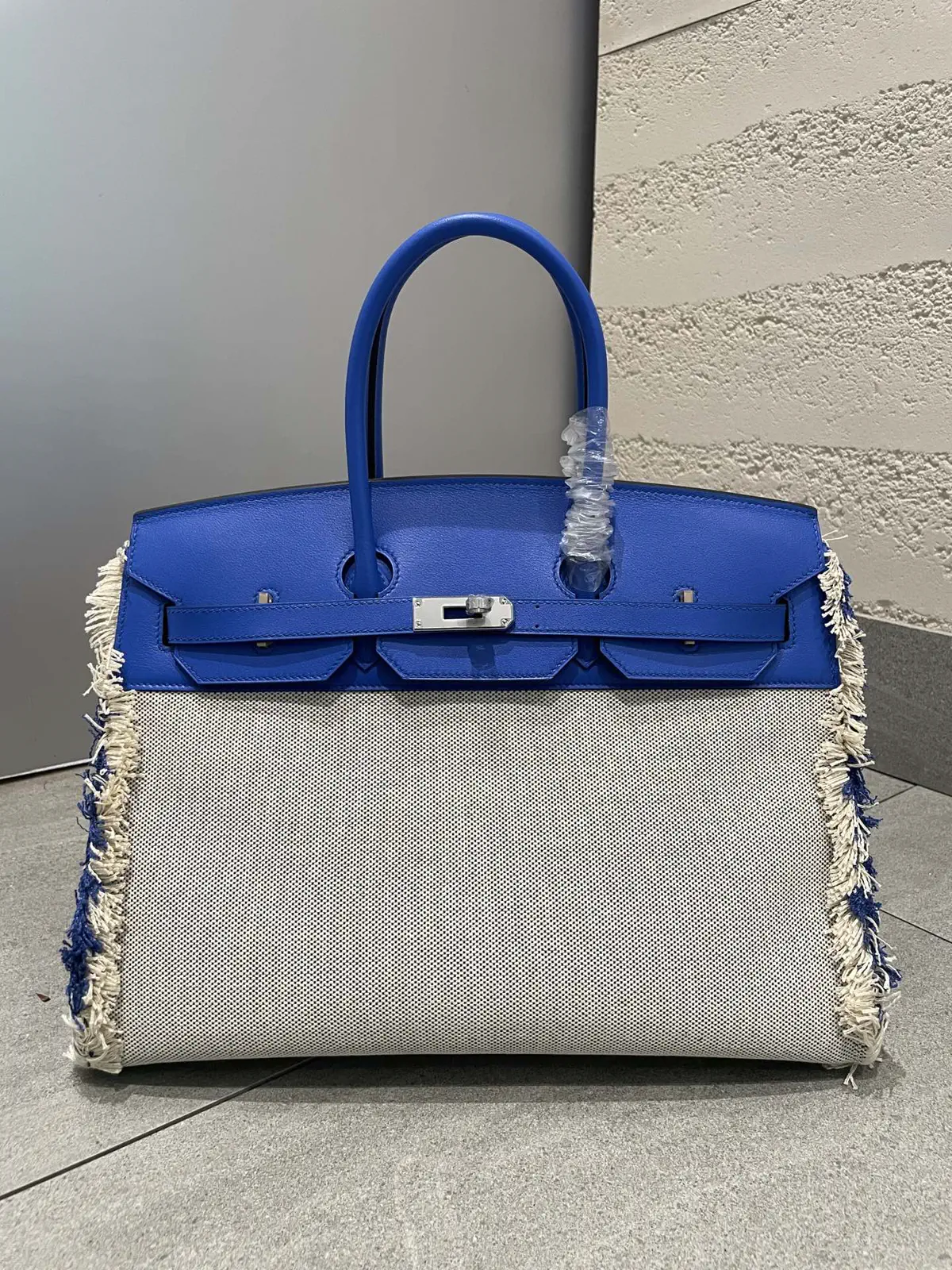 Hermès Fringed Canvas and Leather Top Handle Bag image 1