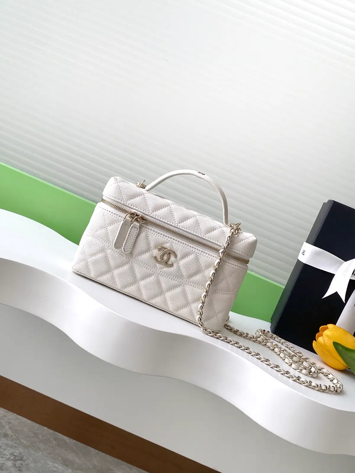 Chanel White Quilted Top Handle Bag with Chain Strap image 1