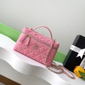 Chanel Pink Quilted Top Handle Bag with Chain Strap image 1