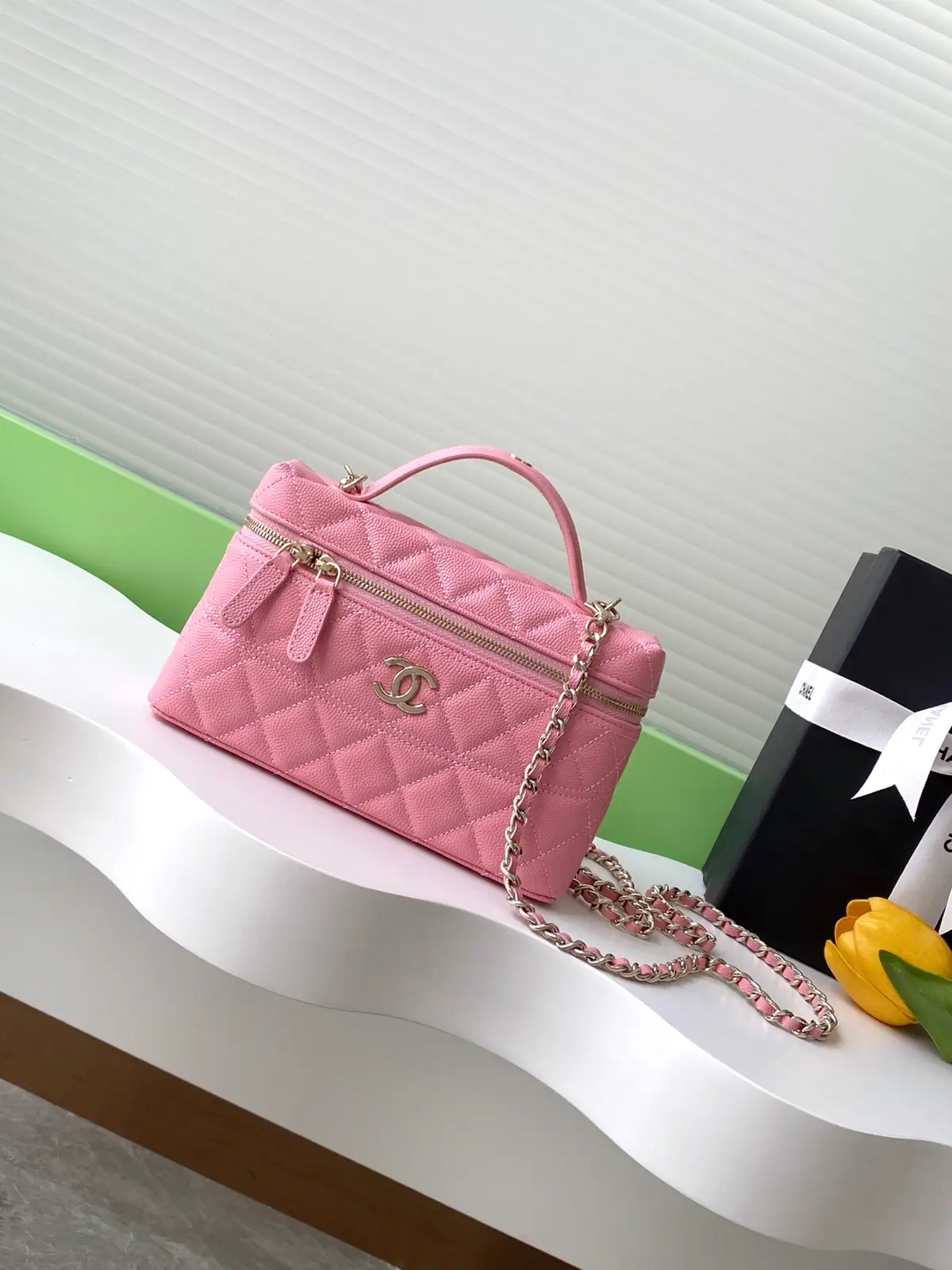 Chanel Pink Quilted Top Handle Bag with Chain Strap image 1