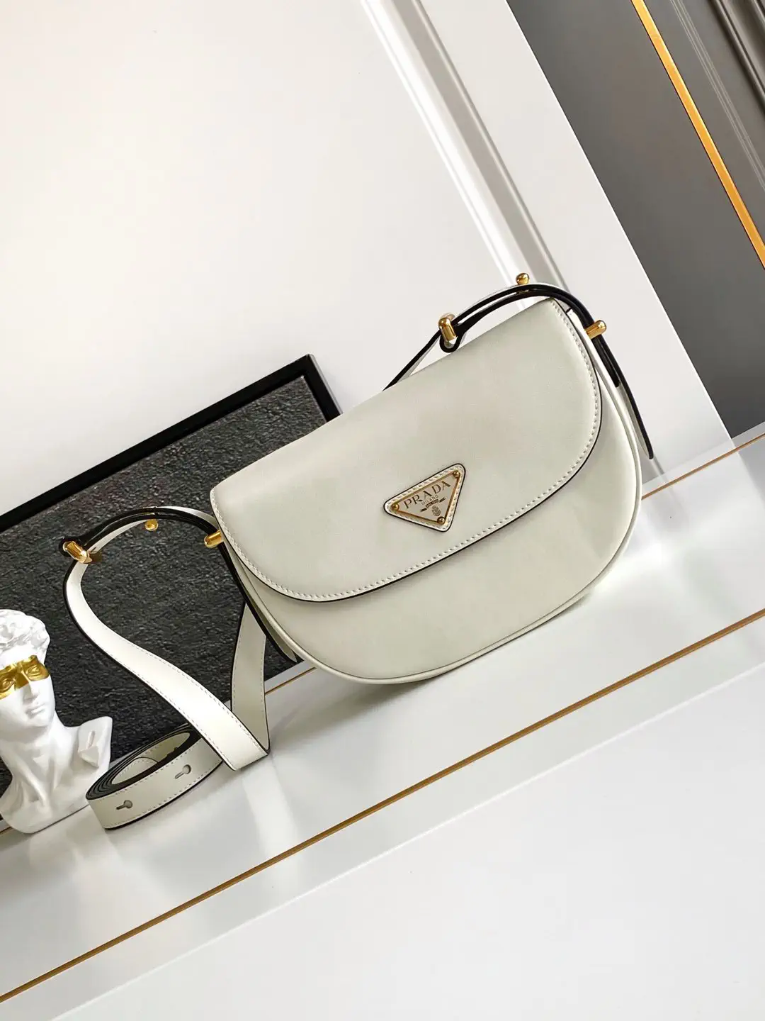 Prada White Leather Moon Shoulder Bag image 1