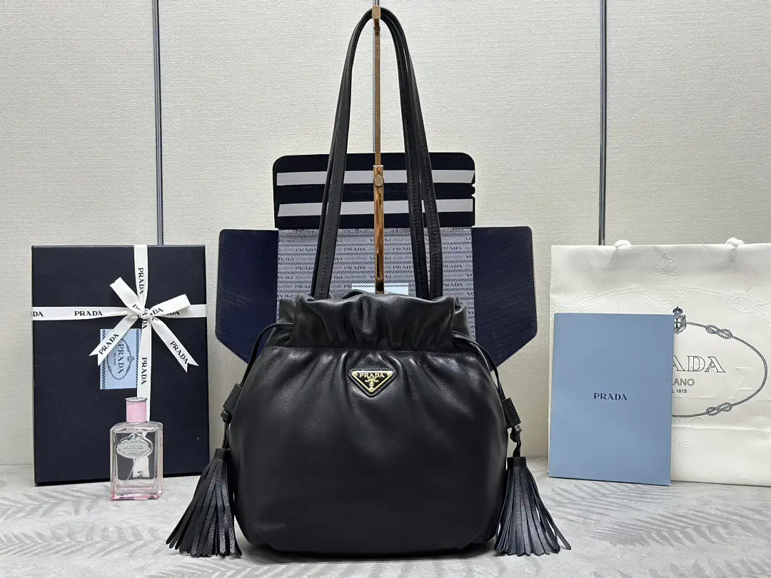 Prada Leather Drawstring Bucket Bag image 1