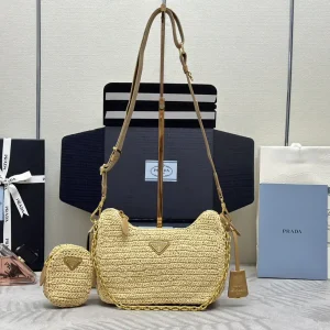Prada Straw Multi-Use Crossbody Bag with Attached Pouch image 1