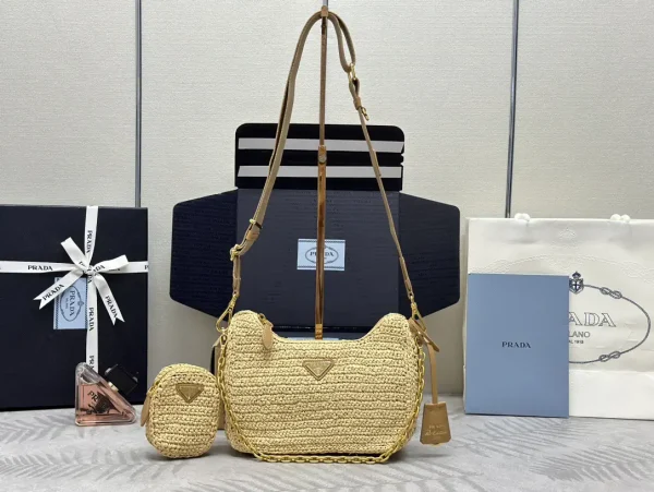 Prada Straw Multi-Use Crossbody Bag with Attached Pouch image 1