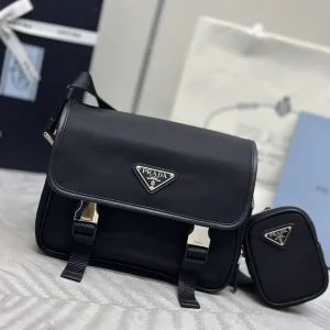 Prada Nylon Crossbody Messenger Bag with Attached Mini Pouch image 1