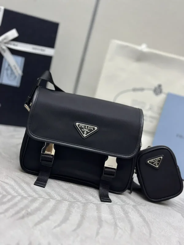 Prada Nylon Crossbody Messenger Bag with Attached Mini Pouch image 1