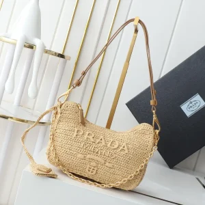 Prada Straw Woven Hobo Shoulder Bag image 1