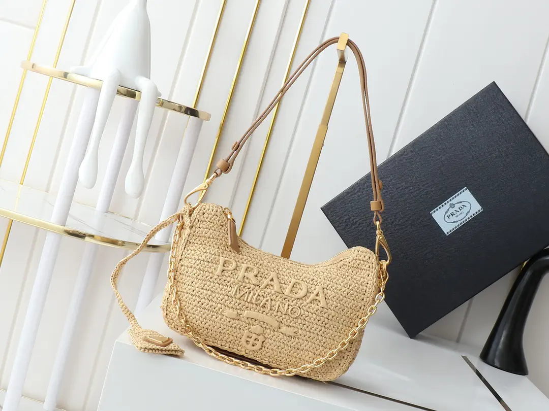 Prada Straw Woven Hobo Shoulder Bag image 1