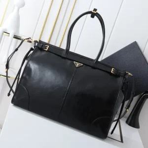 Prada Black Leather Top Handle Crossbody Tote Bag image 1
