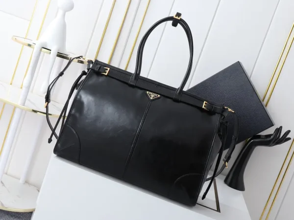 Prada Black Leather Top Handle Crossbody Tote Bag image 1