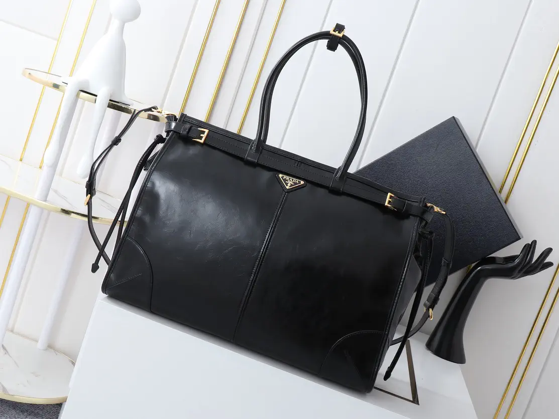 Prada Black Leather Top Handle Crossbody Tote Bag image 1