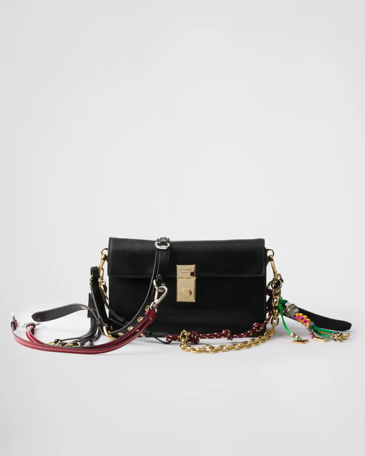 Prada Black Shoulder Bag with Decorative Chain Strap Charms image 1