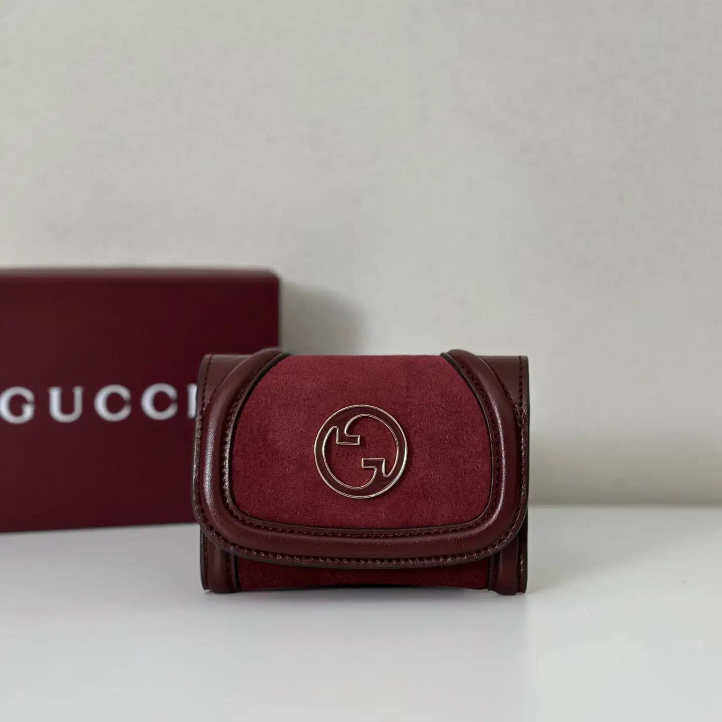 Gucci Burgundy Suede Wallet with Interlocking G Logo image 1