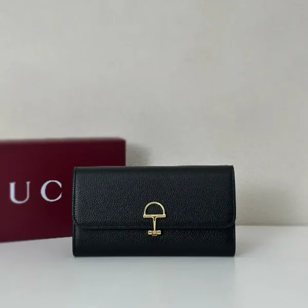Gucci Black Long Wallet with Gold-Tone Horsebit Closure image 1