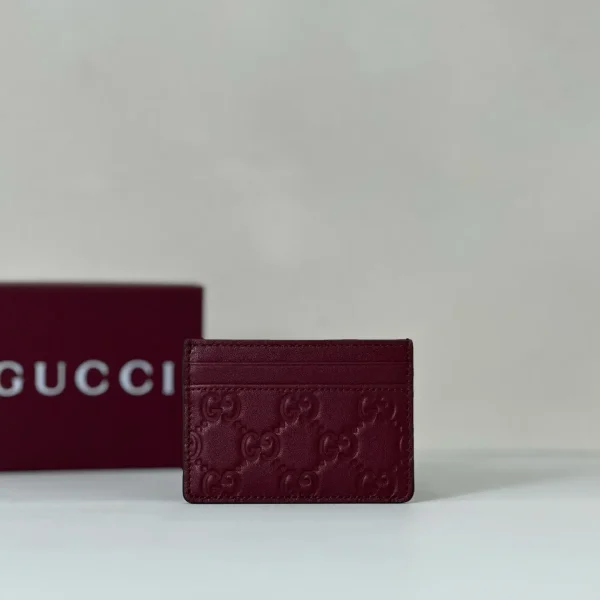 Gucci Burgundy Embossed Card Holder image 1