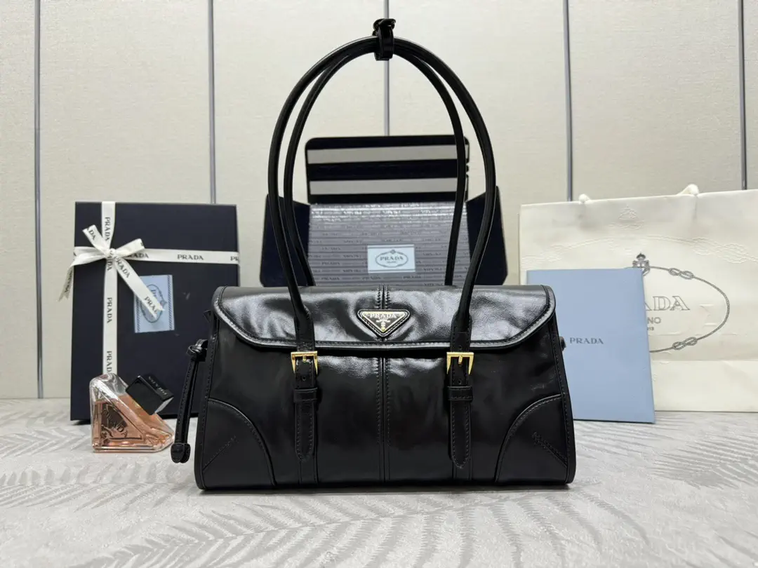 Prada Double Buckle Leather Shoulder Bag image 1